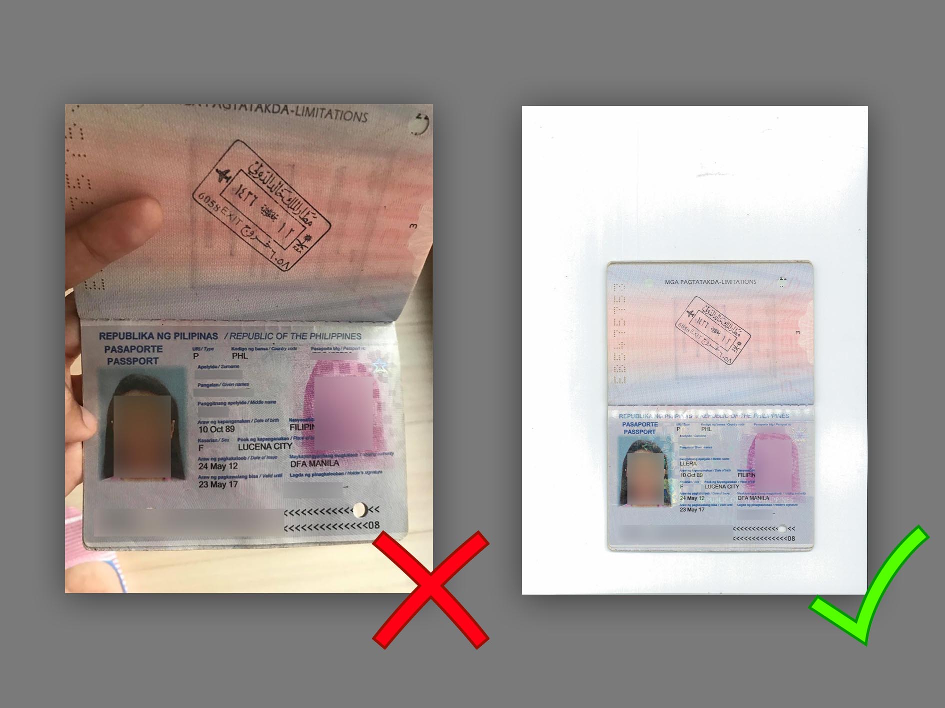 Passport Copy - Correct vs Incorrect Example